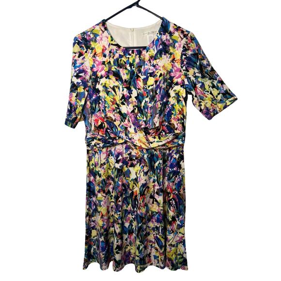 London Time Floral Dress Womens Size 10P Elastic Waist Short Sleeve Back Zip NWT - Picture 1 of 12